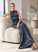 Printed Lace-Up Maxi Dress