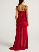 Elegant Spaghetti Strap Ruffle Maxi Dress