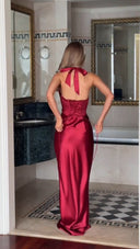 Elegant halter backless satin maxi dress