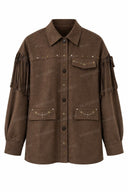 Western Fringe Belted Shirt Jacket