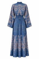 Paisley Print Mock Neck Batwing Sleeve Midi Dress
