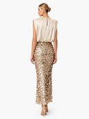 Elegant Sleeveless Blouse & Sequin Midi Skirt Two-Piece Set