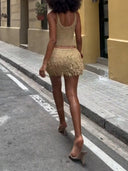Casual Knit Top & Layered Fringe Mini Skirt Two-Piece Set