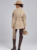 Western Fringe Belted Shirt Jacket