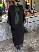 Elegant Color-Block Reversible Satin Lace-Trim Maxi Dress
