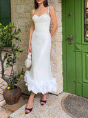 Elegant Sweetheart Ruffle Hem Satin Maxi Dress