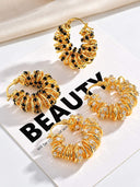 Crystal Textured Gold Hoop Earrings