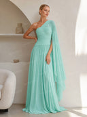 Elegant One-Shoulder Ruched Maxi Dress