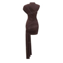 Asymmetric Ruched Draped Mini Dress