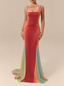Elegant Gradient Ombre Satin Mermaid Maxi Dress