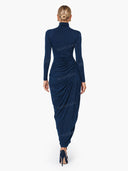 Elegant Turtleneck Draped Side Slit Midi Dress