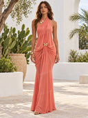 Elegant Open-Back Chiffon Maxi Dress