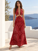 Casual Tribal Print Halter Cutout Maxi Dress