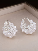 Pearl Cluster Gold Hoop Earrings