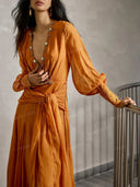Exquisite Embellished Wrap-Waist Lace-Hem Maxi Dress