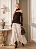 Minimalist Cutout High-Neck Contrast Two-Piece Set