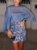 Elegant tulle shawl sequined two-piece set
