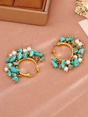 Natural Turquoise Pearl Charm Hoop Earrings