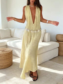 Casual Plunge V-Neck Sleeveless Flowy Maxi Dress