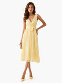 Elegant V-Neck Lace Embroidered Tie-Front Midi Dress
