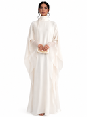 Elegant High-Neck Flowing Cape Maxi Dress