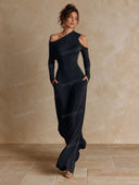 Elegant Asymmetric Ruched Wide-Leg Jumpsuit