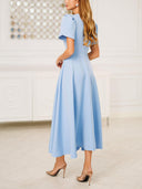Elegant High-neck Bud Sleeve Midi Dress