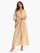 Casual Stripe Print Tie-Waist Kaftan Maxi Dress