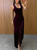Elegant V-Neck Fringe Maxi Dress