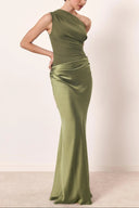 Elegant One Shoulder Neck Pleated Party Maxi Dress