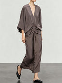 Casual Pleated Batwing Sleeve Maxi Dress