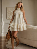 Sexy Lace Sleeveless Ruffle Mini Dress