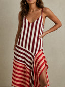Exquisite Color-Block Striped Asymmetric Maxi Dress