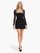 Elegant Crystal-embellished Mesh Sleeve Mini Dress