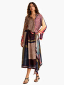 Retro Patchwork Print Shirt & Midi Skirt Two-Piece Set