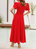 Elegant High-neck Bud Sleeve Midi Dress