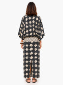 Casual Abstract Plaid Print Kimono Sleeve Maxi Dress