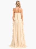 Elegant Strapless Pleated Ruffled Chiffon Maxi Dress
