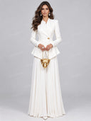 Elegant Peplum Blazer & Pleated Wide Leg Pants Two Piece Set