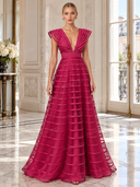 Exquisite Mesh-Panel Deep V-Neck Party Maxi Dress