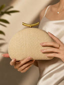 Fashion Half-Moon Woven Straw Clutch Bag