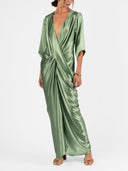 Elegant Satin Deep V Wrap Twist Front Maxi Dress