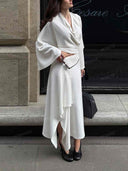 Minimalist Knit Top & Asymmetrical Button Skirt Two-Piece Set