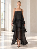 Egant Black Polka Dot Tiered Ruffle Maxi Dress