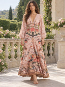 Elegant Lace Panel Printed Maxi Dress