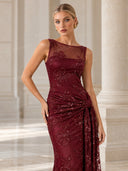 Sequin Jacquard Boat Neck Maxi Dress