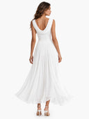 Elegant Pleated Skirt Waist Ruched Midi Dress