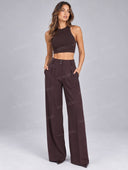 Asymmetric Draped Top & Wide Leg Pants Set