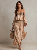 Elegant Off-Shoulder Sequin Embellished Flowy Maxi Dress Two-Piece Set