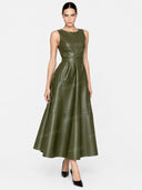 Elegant Sleeveless Leather-Look Midi Dress